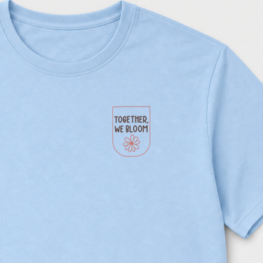 Together We Bloom Tag-Free Tee Light Blue t-shirt, design close-up