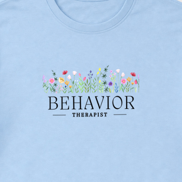 Behavior Therapist Floral Tee Light Blue t-shirt, design close-up