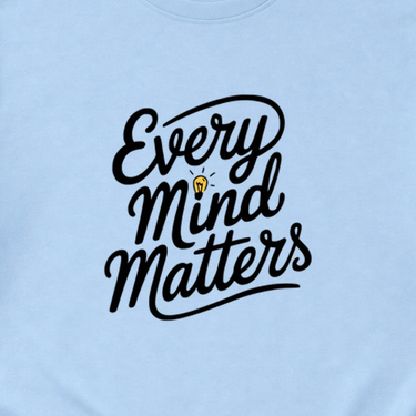 Every Mind Matters Tee Light Blue t-shirt, design close-up