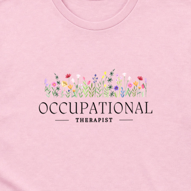 Occupational Therapist Floral Tee Light Pink t-shirt, design close-up