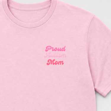 Proud Autism Mom Tee Light Pink t-shirt, design close-up