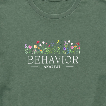 Behavior Analyst Floral Tee Military Green t-shirt, design close-up