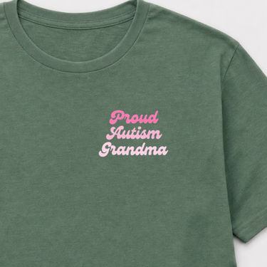 Proud Autism Grandma Tee Military Green t-shirt, design close-up