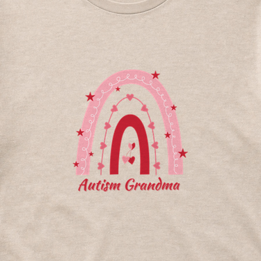 Rainbow Autism Grandma Tee Sand t-shirt, design close-up