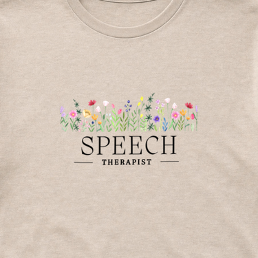 Speech Therapist Floral Tee Sand t-shirt, design close-up