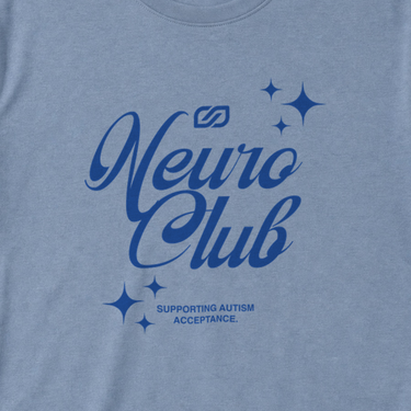 Neuro Club Unisex Tag Free T-Shirt Stone Blue t-shirt, design close-up
