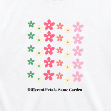 Different Petals Same Garden Tee White t-shirt, design close-up