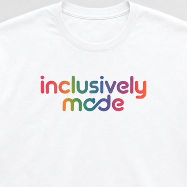 Inclusively Made Tag-Free Tee White t-shirt, design close-up