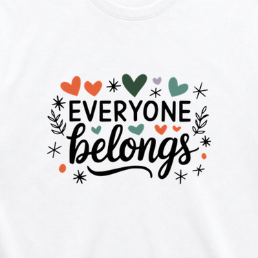 Everyone Belongs Tee White t-shirt, design close-up