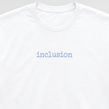 Inclusion Statement Tag-Free Tee White t-shirt, design close-up
