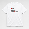Love Teach Advocate - Love Hearts Tee White t-shirt, front