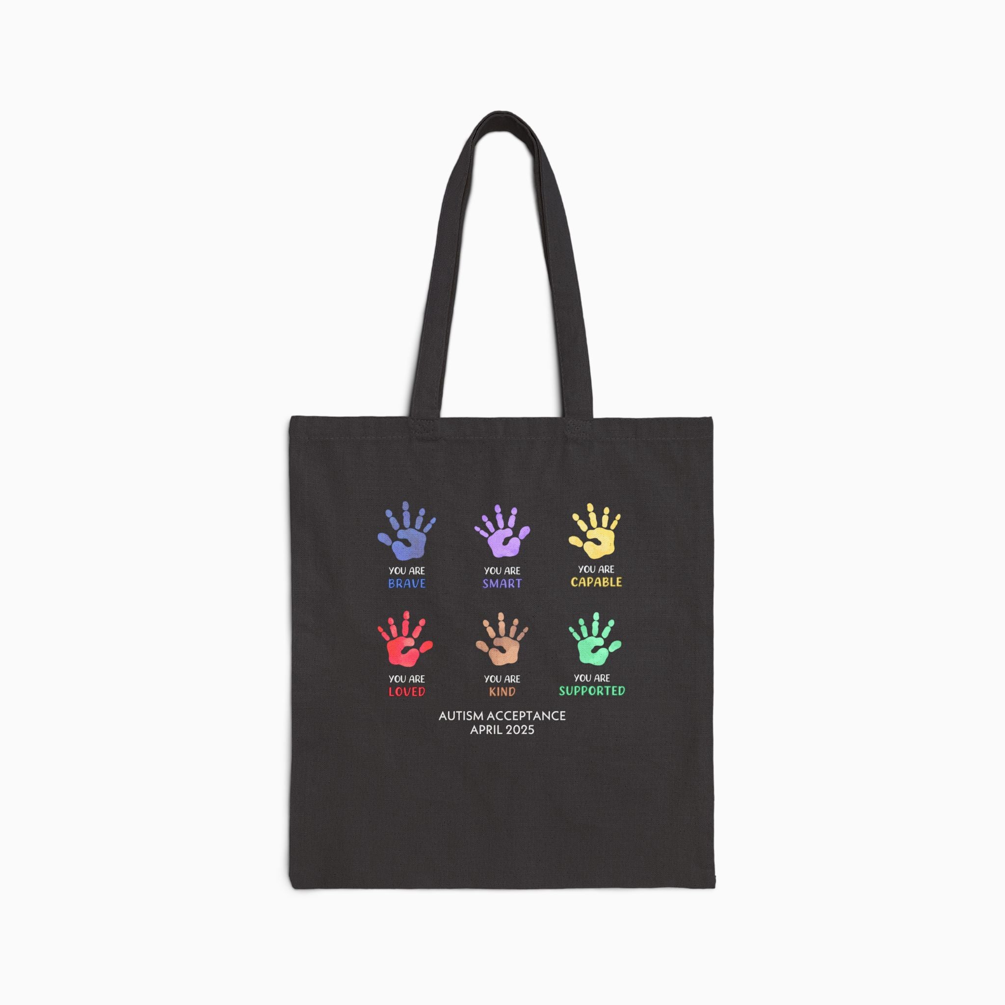 Autism Awareness 2025 - Affirmation Handprints Canvas Tote Bag