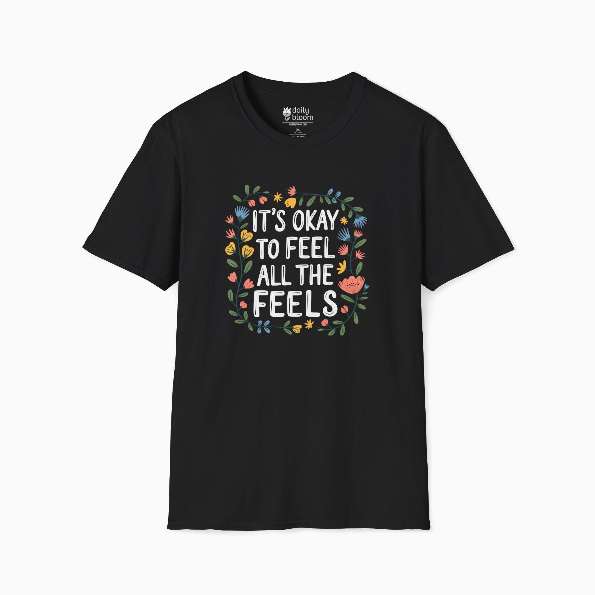 It's Okay To Feel All The Feels Tee-Black-Neurodiversity, ADHD & Autism Awareness & Acceptance T-Shirt by Daily Bloom