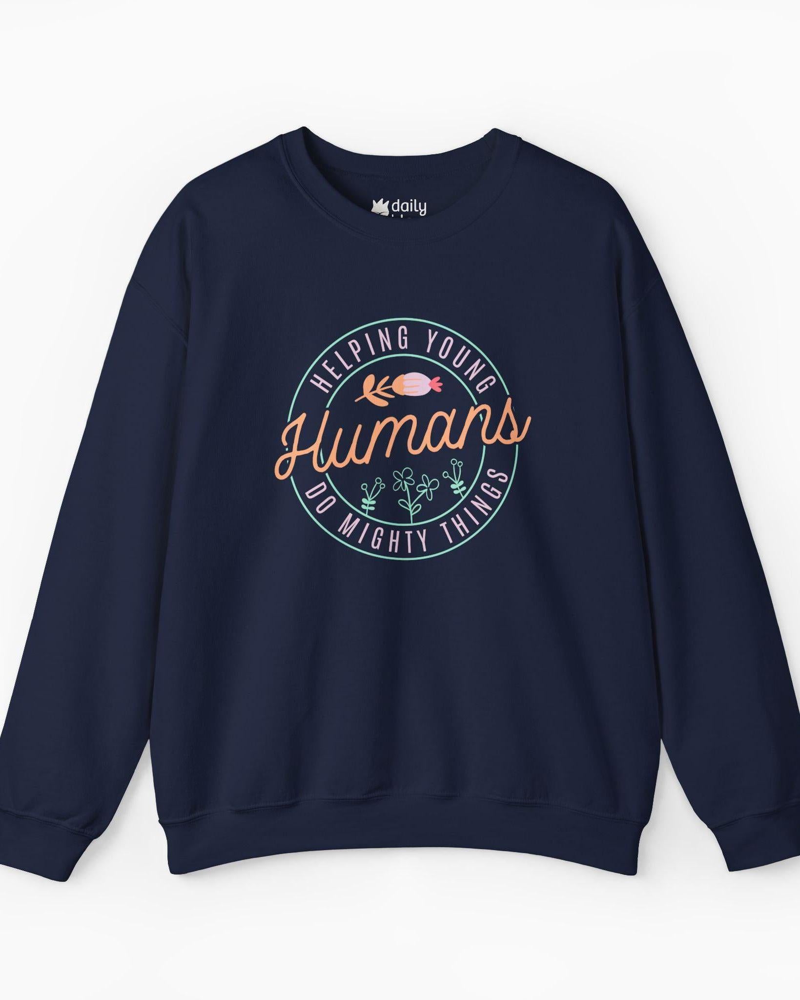 Helping Young Humans Do Mighty Things Sweatshirt-Navy-Neurodiversity, ADHD & Autism Awareness & Acceptance Sweatshirt by Daily Bloom