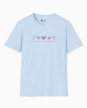 Advocate Support Empower Love Hearts Tee-Light Blue-Neurodiversity, ADHD & Autism Awareness & Acceptance T-Shirt by Daily Bloom