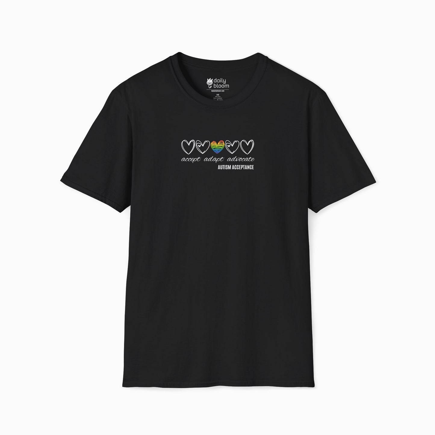Accept Adapt Advocate Rainbow Love Heart Tee