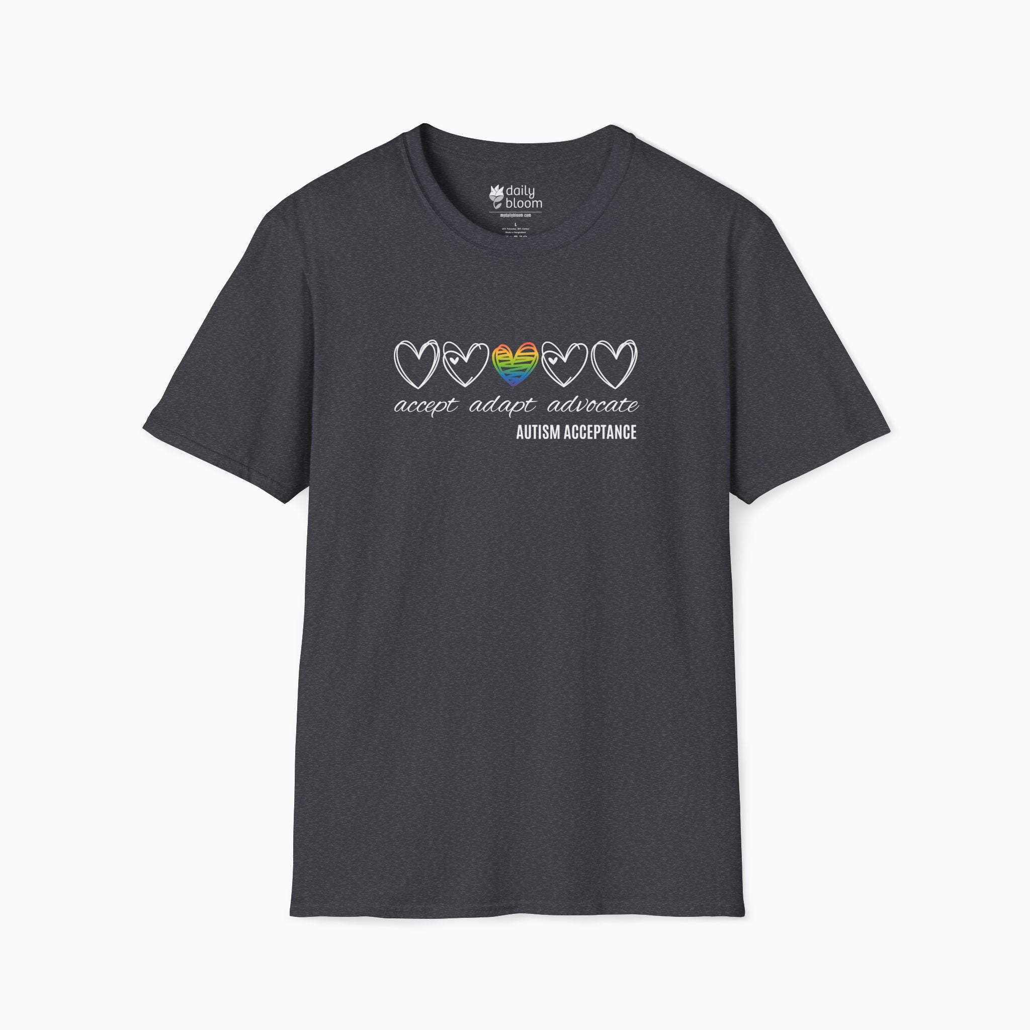 Accept Adapt Advocate Rainbow Love Heart Tee