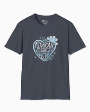 Advocate With Love Tee-Heather Navy-Neurodiversity, ADHD & Autism Awareness & Acceptance T-Shirt by Daily Bloom