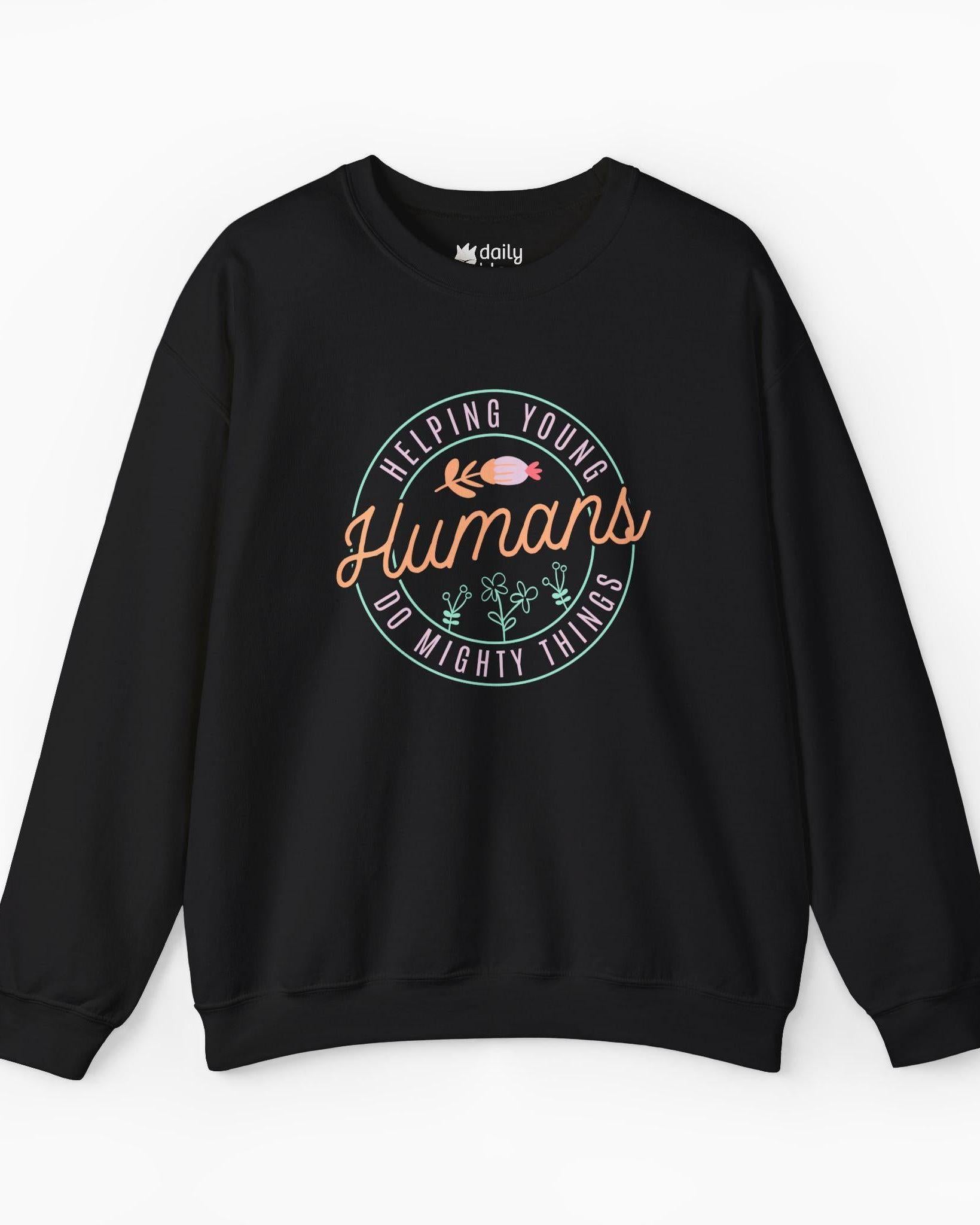 Helping Young Humans Do Mighty Things Sweatshirt-Black-Neurodiversity, ADHD & Autism Awareness & Acceptance Sweatshirt by Daily Bloom