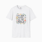 It's Okay To Feel All The Feels Tee-White-Neurodiversity, ADHD & Autism Awareness & Acceptance T-Shirt by Daily Bloom