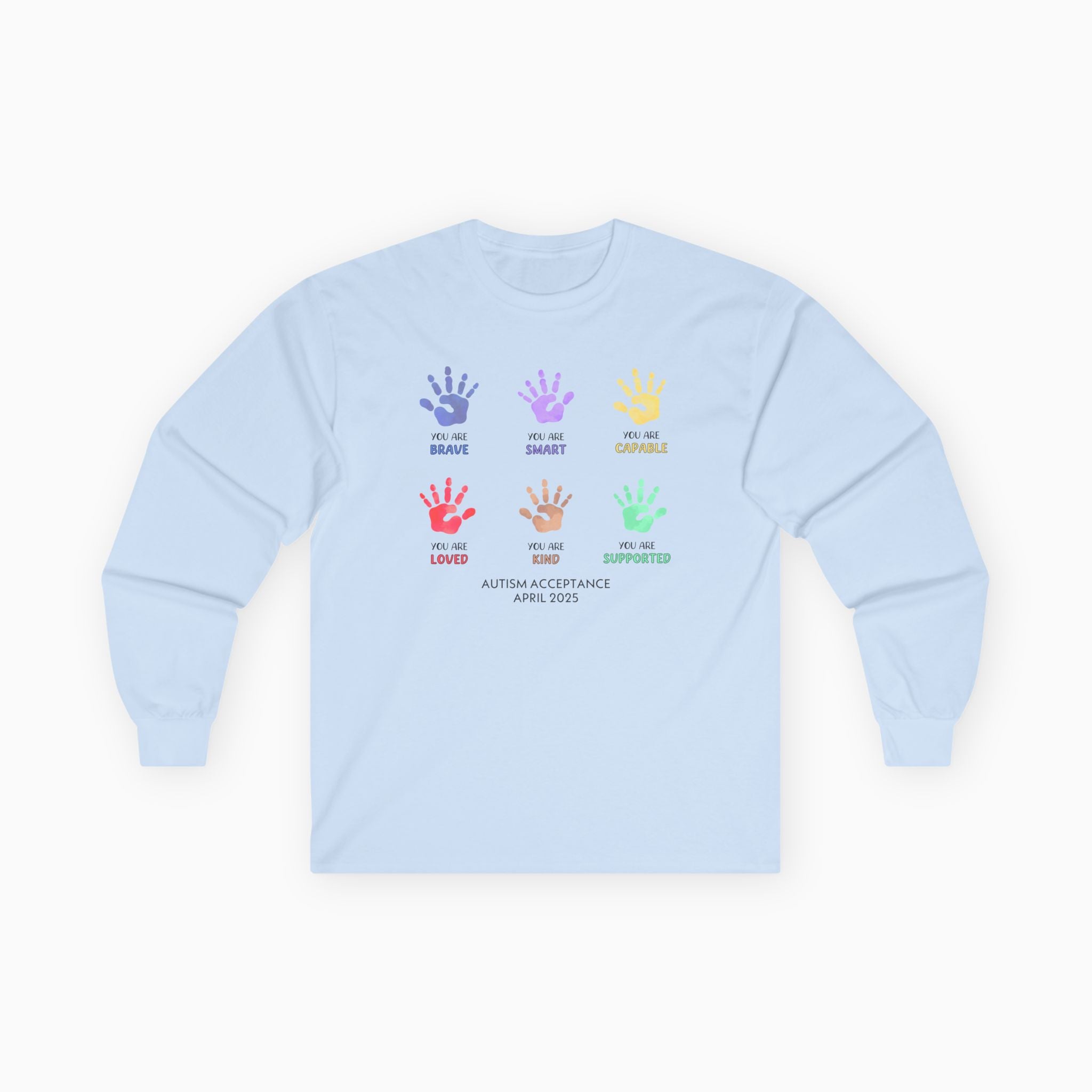 Autism Awareness 2025 - Affirmation Handprints Long Sleeve Tee