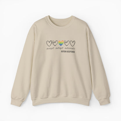 Accept Adapt Advocate Rainbow Love Heart Sweatshirt