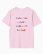 Advocate Support Empower Include Tee w/ Back Print-Neurodiversity, ADHD & Autism Awareness & Acceptance T-Shirt by Daily Bloom