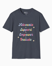 Advocate Support Empower Include Tee-Heather Navy-Neurodiversity, ADHD & Autism Awareness & Acceptance T-Shirt by Daily Bloom