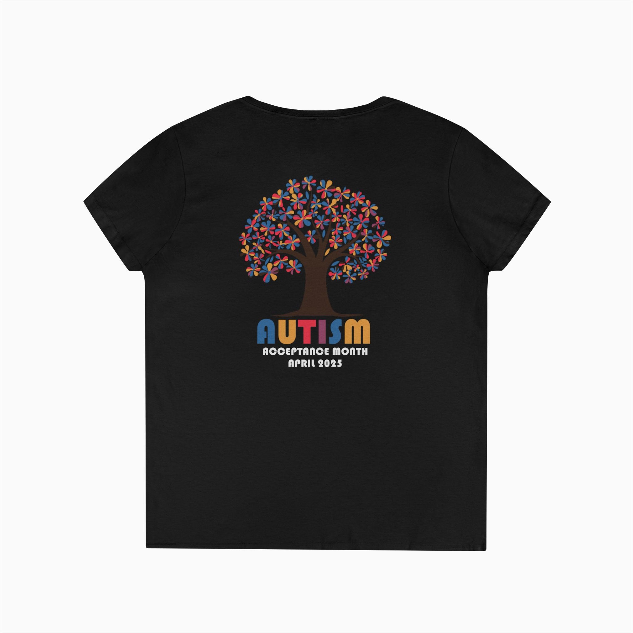 Autism Awareness 2025 - Tree of Acceptance Ladies V-Neck T-Shirt