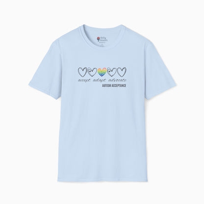 Accept Adapt Advocate Rainbow Love Heart Tee
