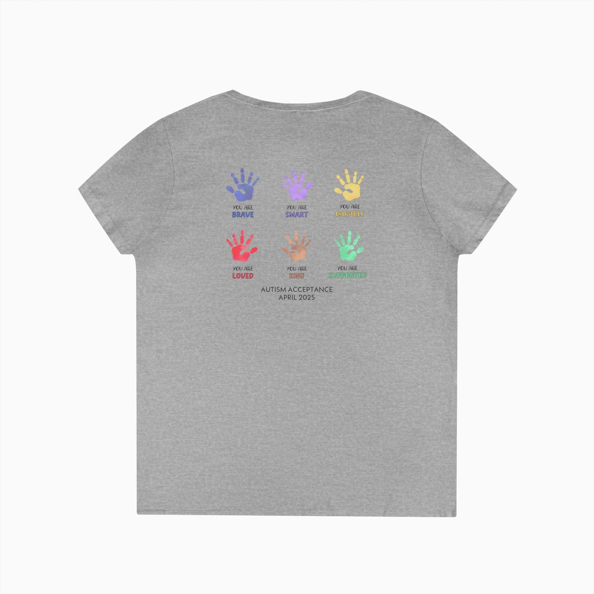Autism Awareness 2025 - Affirmation Handprints Ladies V-Neck T-Shirt