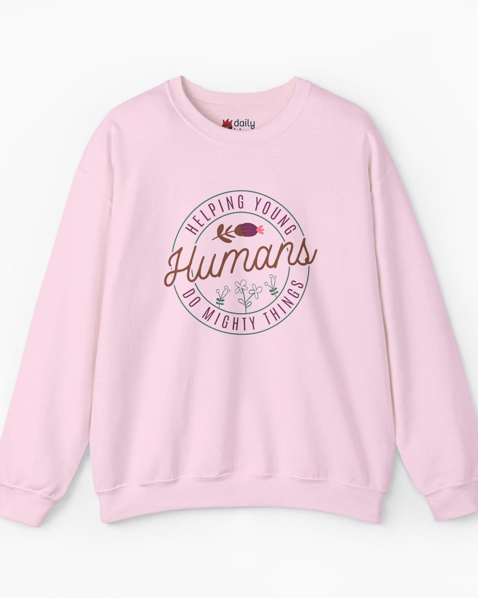 Helping Young Humans Do Mighty Things Sweatshirt-Light Pink-Neurodiversity, ADHD & Autism Awareness & Acceptance Sweatshirt by Daily Bloom