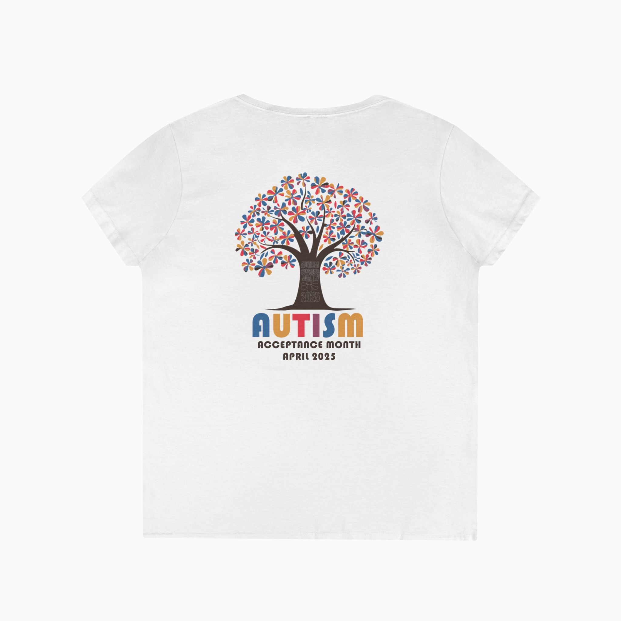 Autism Awareness 2025 - Tree of Acceptance Ladies V-Neck T-Shirt