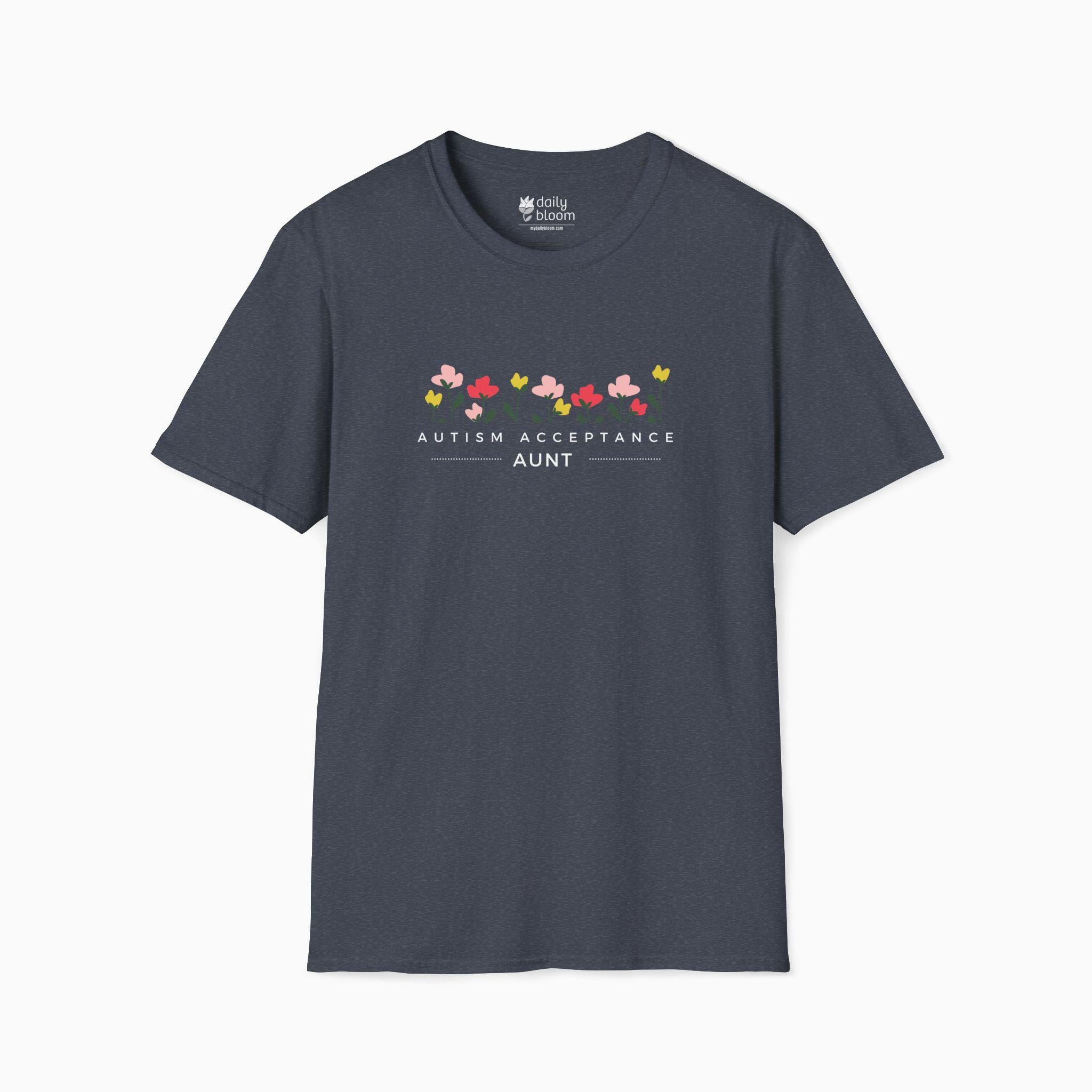 Autism Acceptance Aunt Tee-Heather Navy-Neurodiversity, ADHD & Autism Awareness & Acceptance T-Shirt by Daily Bloom