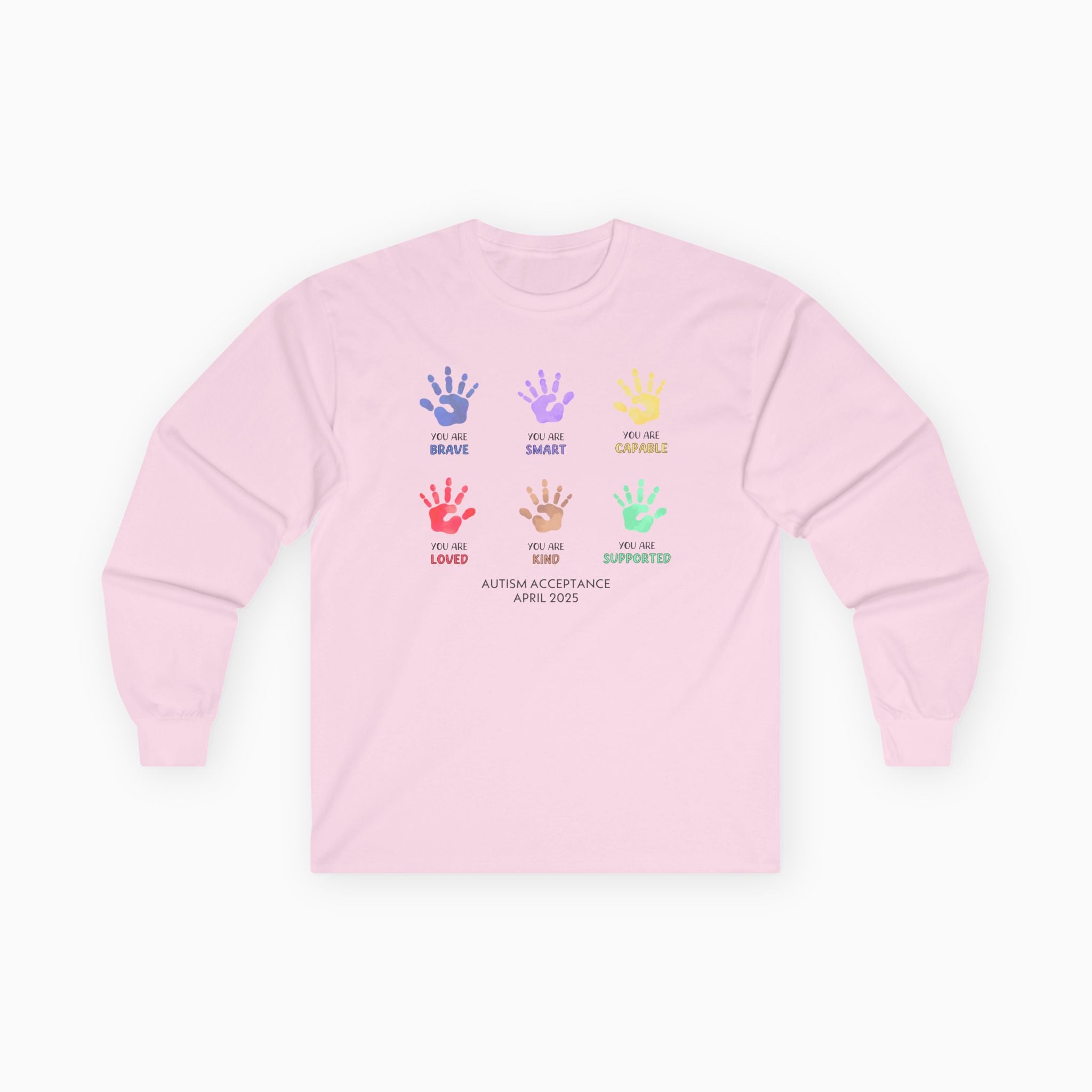 Autism Awareness 2025 - Affirmation Handprints Long Sleeve Tee