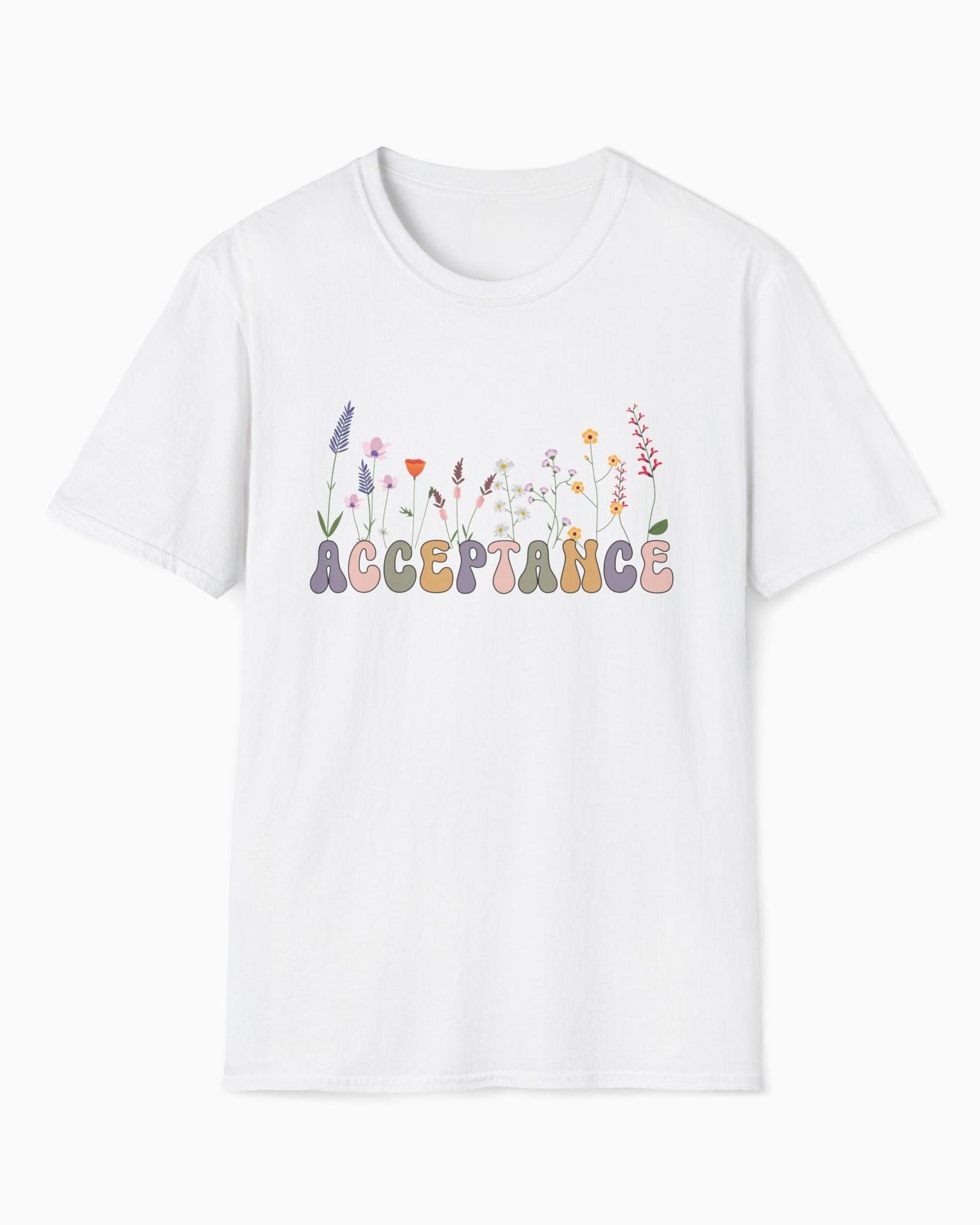 Acceptance Wildflowers Tee-White-Neurodiversity, ADHD & Autism Awareness & Acceptance T-Shirt by Daily Bloom