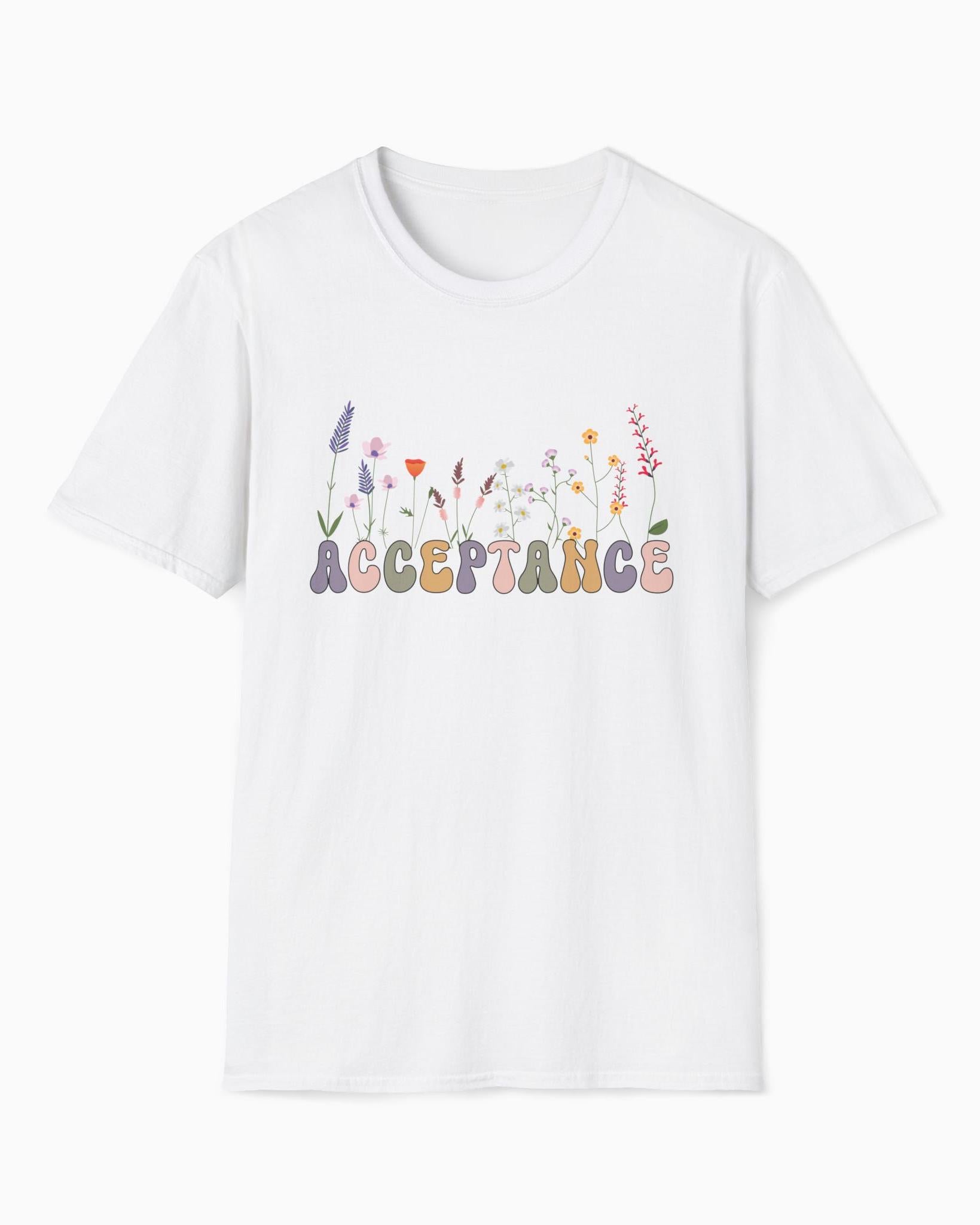 Acceptance Wildflowers Tee-White-Neurodiversity, ADHD & Autism Awareness & Acceptance T-Shirt by Daily Bloom