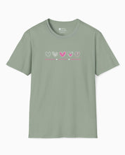 Advocate Support Empower Love Hearts Tee-Sage-Neurodiversity, ADHD & Autism Awareness & Acceptance T-Shirt by Daily Bloom