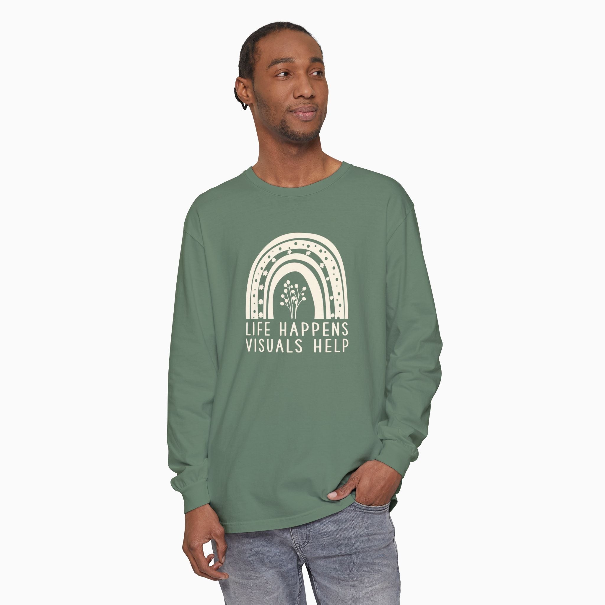 Life Happens Visuals Help Comfort Colors Long Sleeve T-Shirt