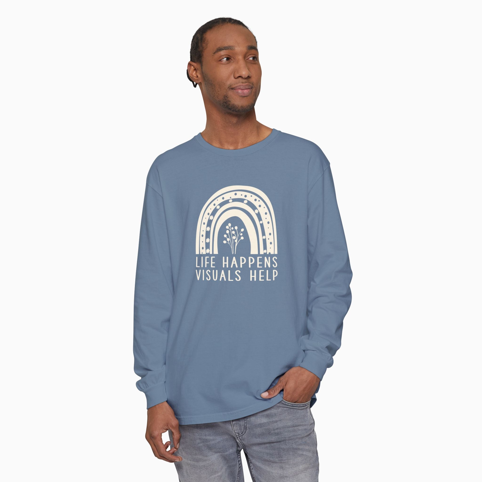 Life Happens Visuals Help Comfort Colors Long Sleeve T-Shirt