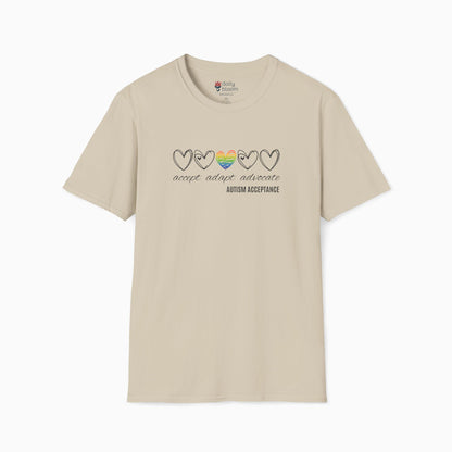 Accept Adapt Advocate Rainbow Love Heart Tee