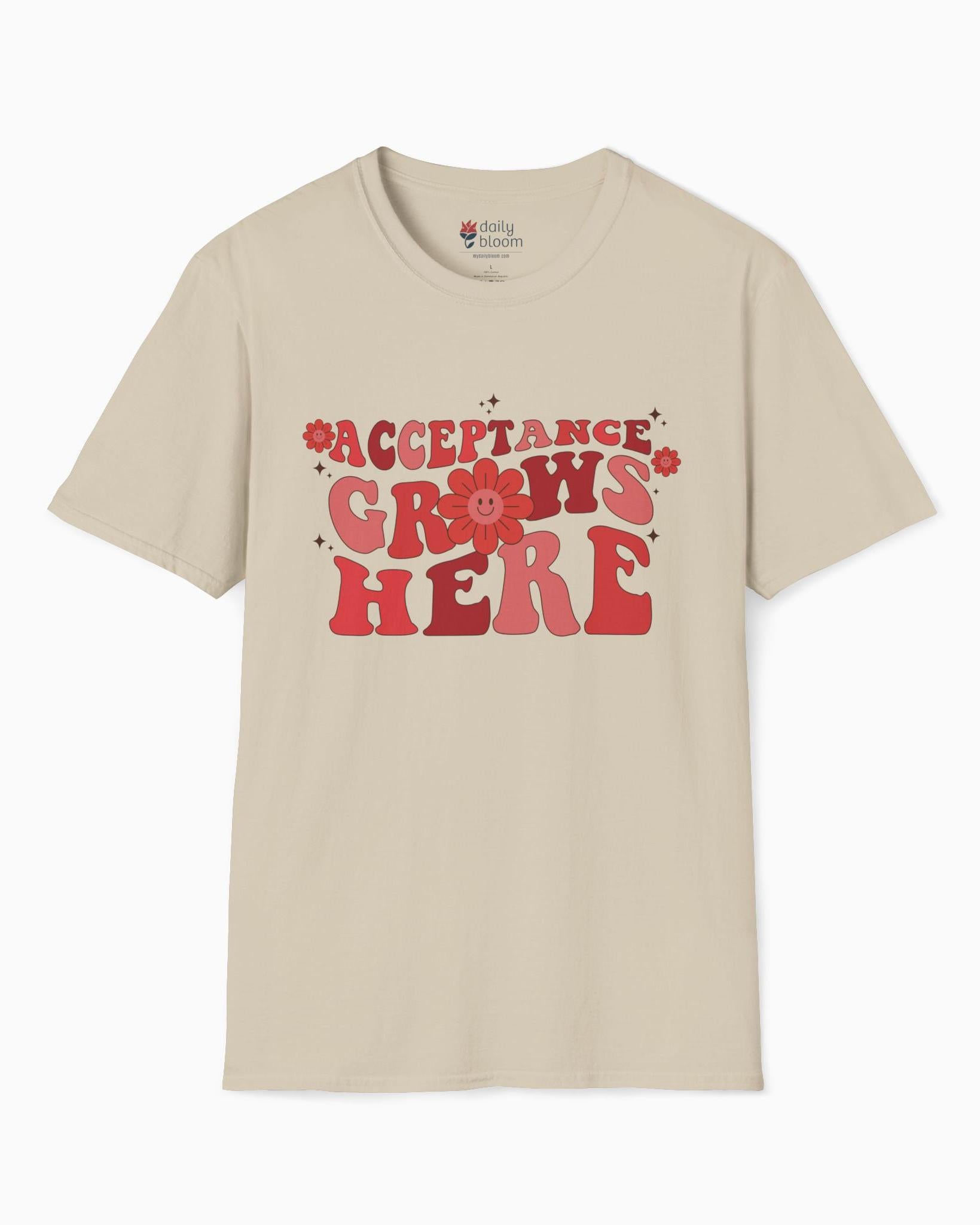 Acceptance Grows Here Groovy-Sand-Neurodiversity, ADHD & Autism Awareness & Acceptance T-Shirt by Daily Bloom