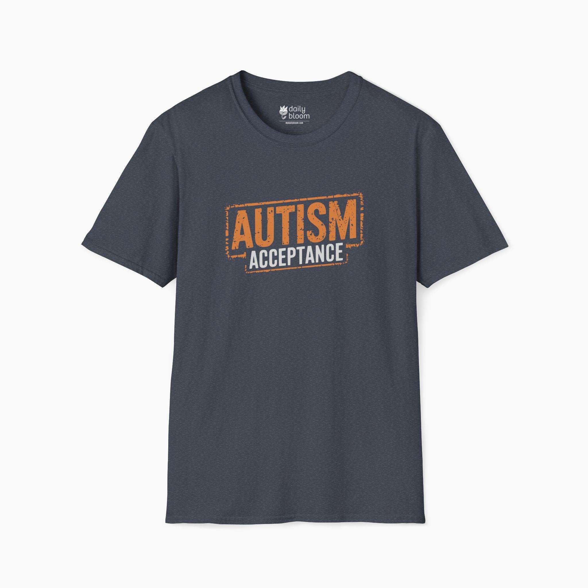 Autism Acceptance Graffiti Tee-Heather Navy-Neurodiversity, ADHD & Autism Awareness & Acceptance T-Shirt by Daily Bloom