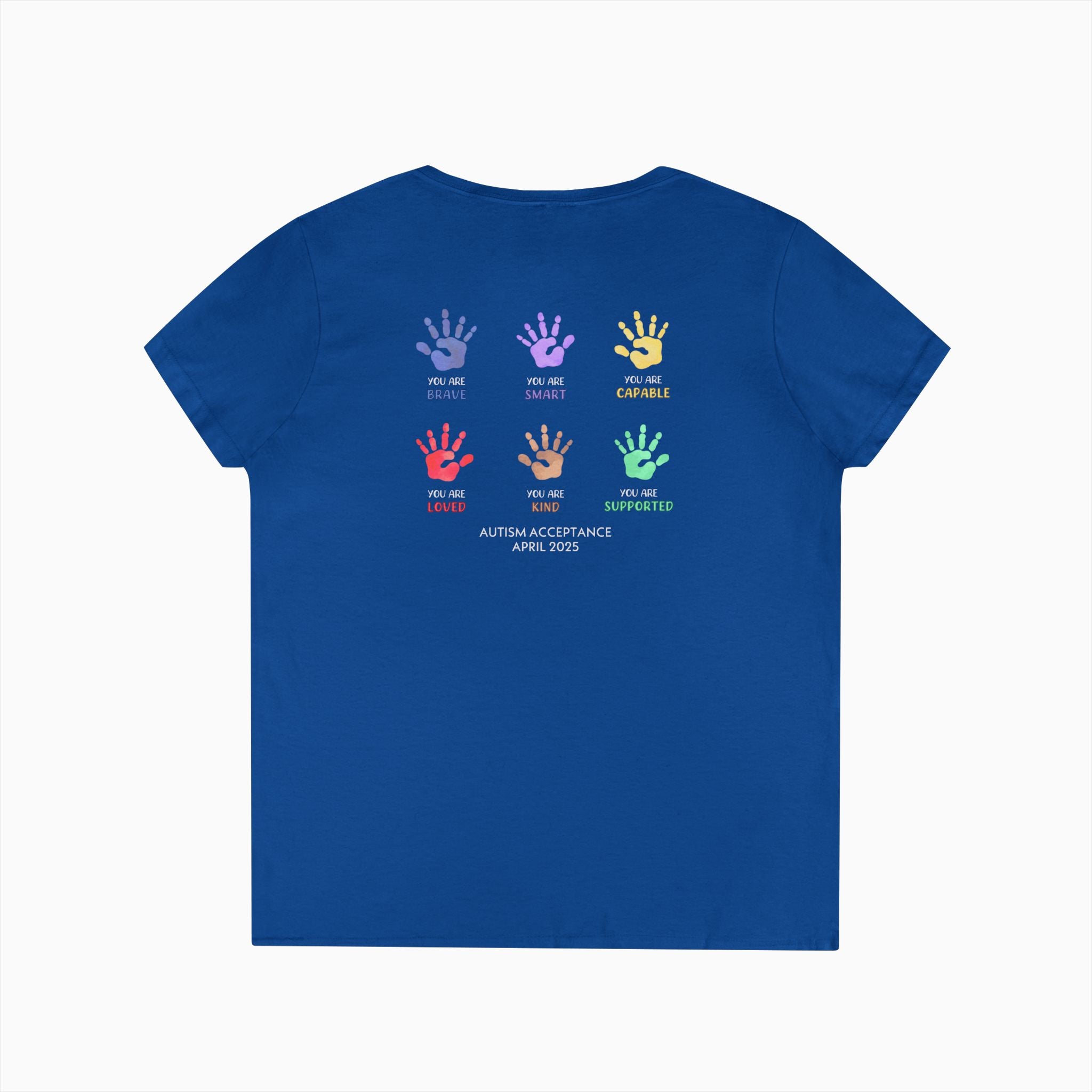 Autism Awareness 2025 - Affirmation Handprints Ladies V-Neck T-Shirt