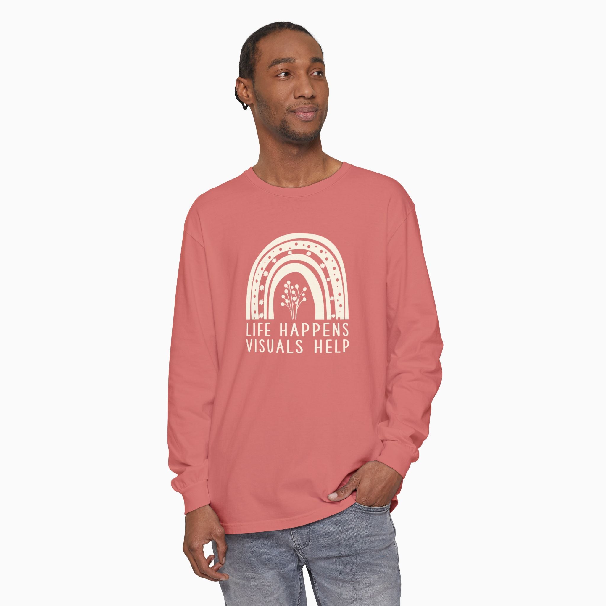 Life Happens Visuals Help Comfort Colors Long Sleeve T-Shirt