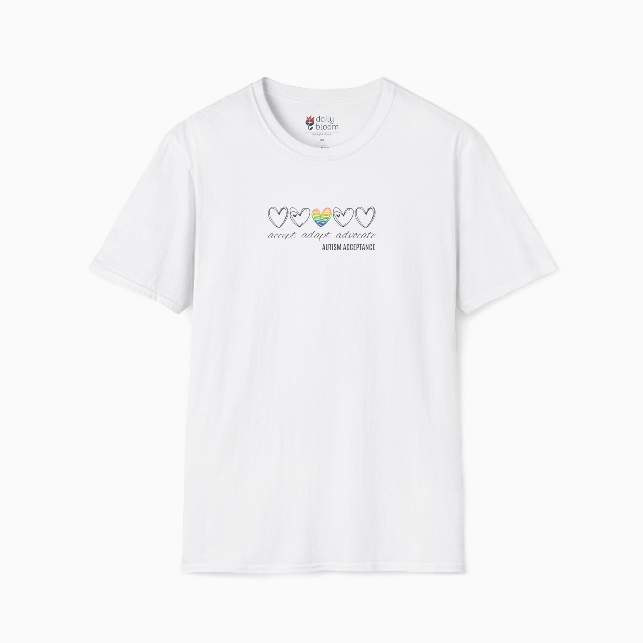 Accept Adapt Advocate Rainbow Love Heart Tee
