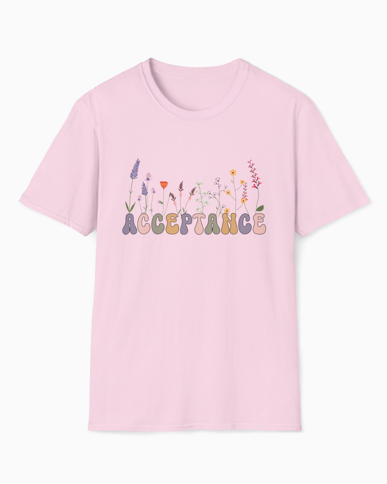 Acceptance Wildflowers Tee-Light Pink-Neurodiversity, ADHD & Autism Awareness & Acceptance T-Shirt by Daily Bloom