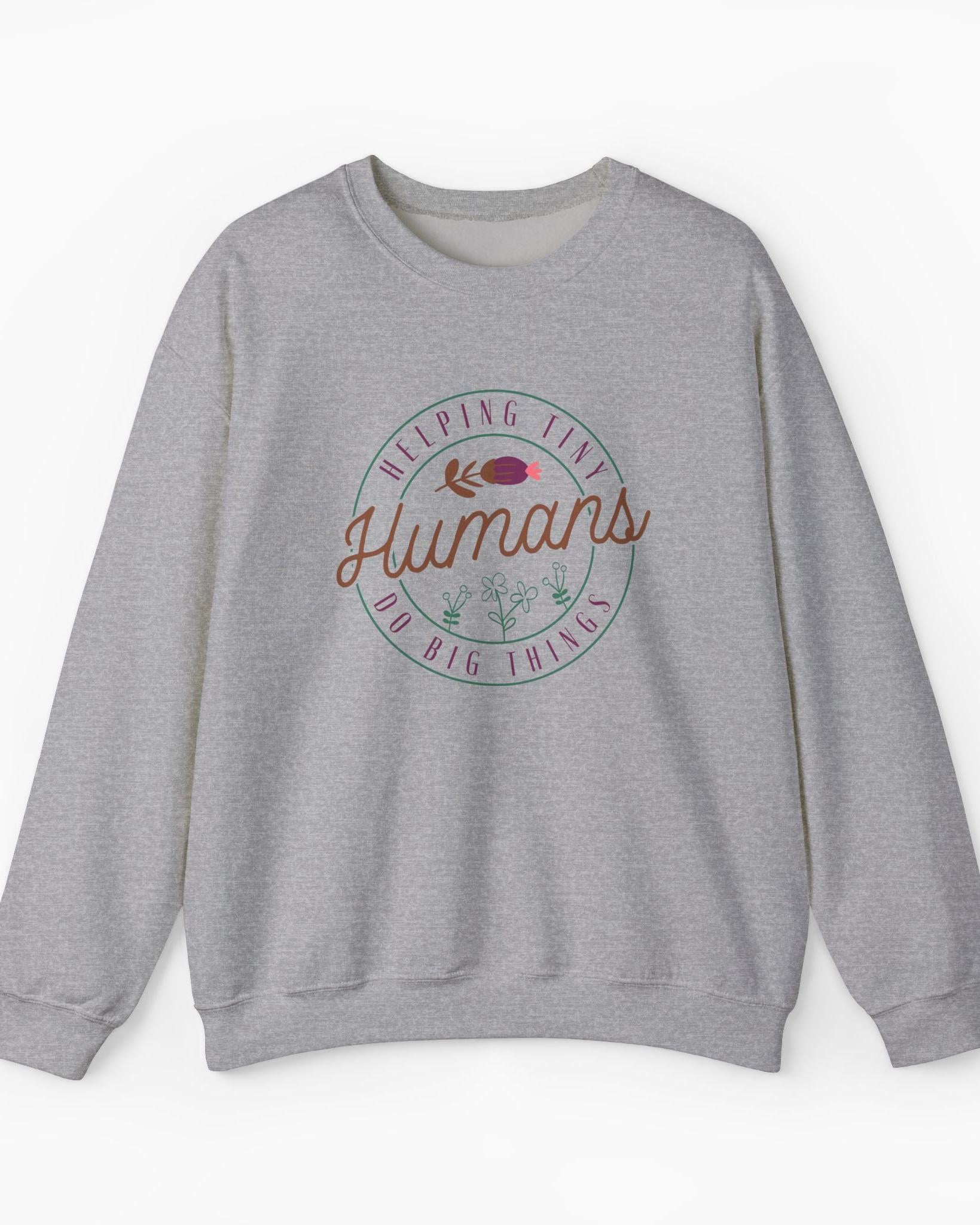 Helping Tiny Humans Do Big Things Sweatshirt-Sport Grey-Neurodiversity, ADHD & Autism Awareness & Acceptance Sweatshirt by Daily Bloom