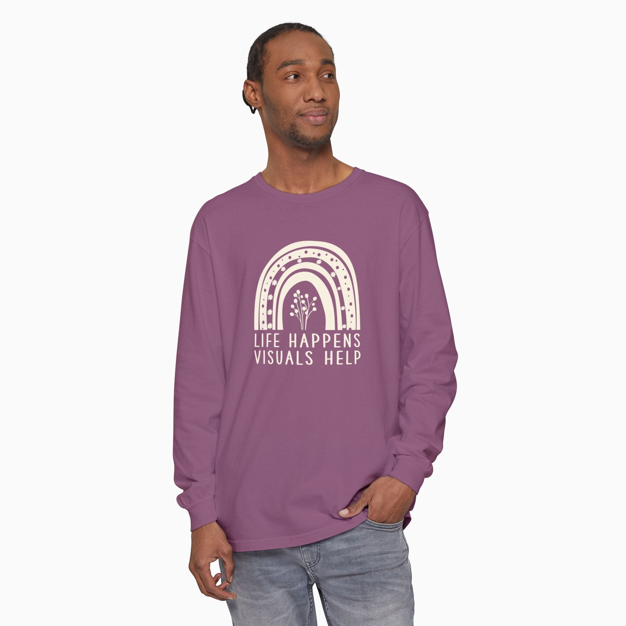 Life Happens Visuals Help Comfort Colors Long Sleeve T-Shirt