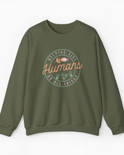 Helping Tiny Humans Do Big Things Sweatshirt-Military Green-Neurodiversity, ADHD & Autism Awareness & Acceptance Sweatshirt by Daily Bloom